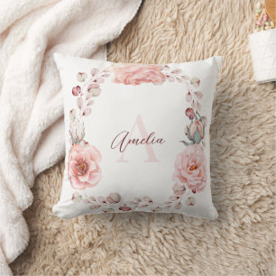 Coussin Rose d'aquarelle Wreath personnalisée BLANCHE