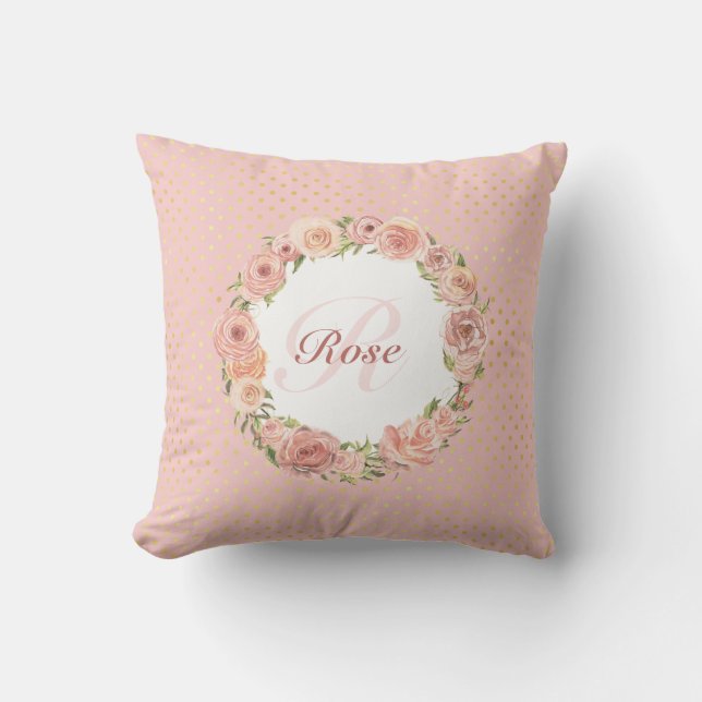 Coussin Rose de bonbon floral avec le nom décoré d'un (Recto)