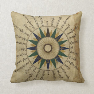 Coussin Rose de boussole antique d'atlas