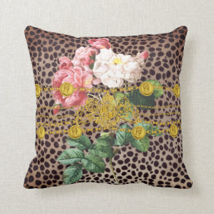 Coussin Rose de chaîne d'emblème de lion d'or d'empreint