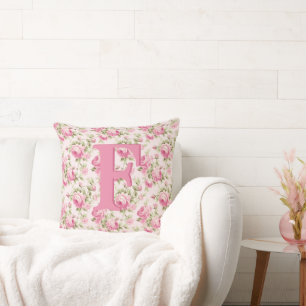 Coussin Rose de chou rose cottagecore monogramme