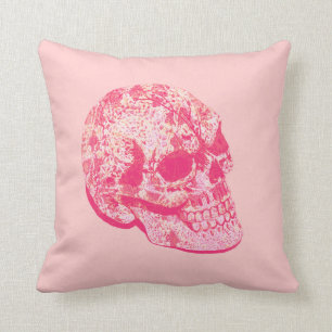 coussin rose de crâne de sucre de dentelle