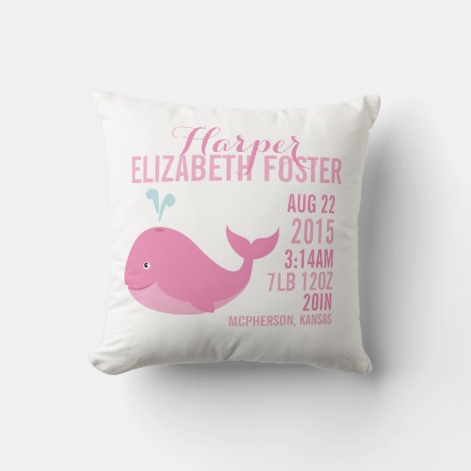 Coussin rose de crèche de faire-part de naissance (Recto)