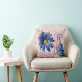 Coussin Rose de marguerite bleu romantique Monogramme Mari (Chaise)