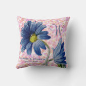 Coussin Rose de marguerite bleu romantique Monogramme Mari (Verso)