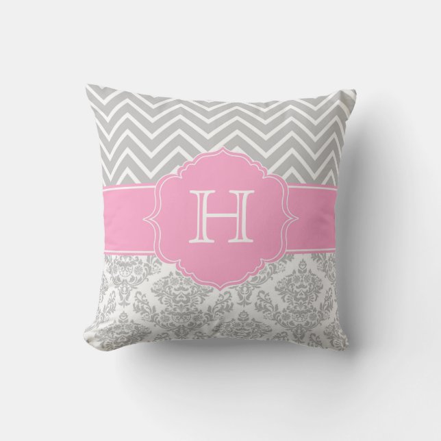 Coussin rose de monogramme de Chevron et de (Recto)