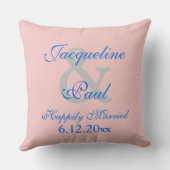 Coussin Rose de Monogramme Quartz Blue Pastels Mariage Cou (Verso)