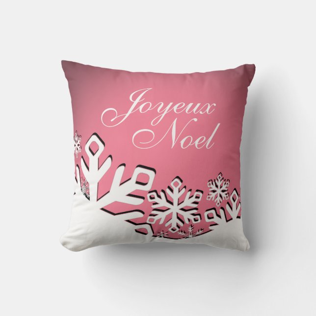 Coussin Rose de Noël | de Joyeux Noel de ville de flocon (Recto)