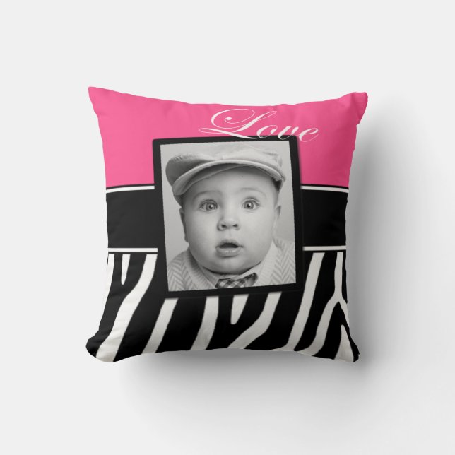 Coussin rose de photo d'impression de zèbre (Recto)