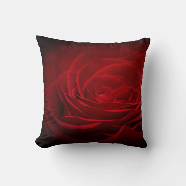 Coussin Rose De Sang Rouge Profond Sur Noir (Recto)