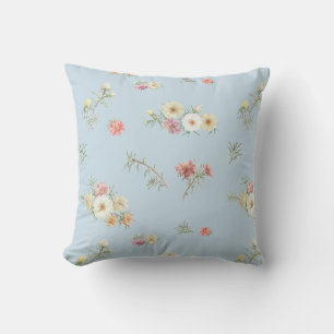 Coussin Rose d'Eau Douce Bleue en Aquarelle Florale