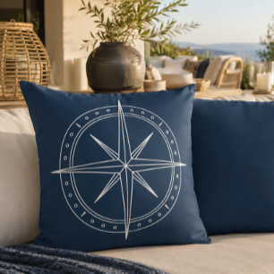 Coussin Rose des vents élégante en marine pour l'extérieur