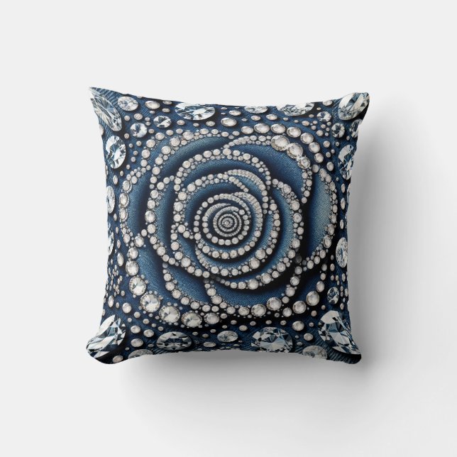 Coussin Rose Diamant & Denim Glam Bijoux Bling (Recto)