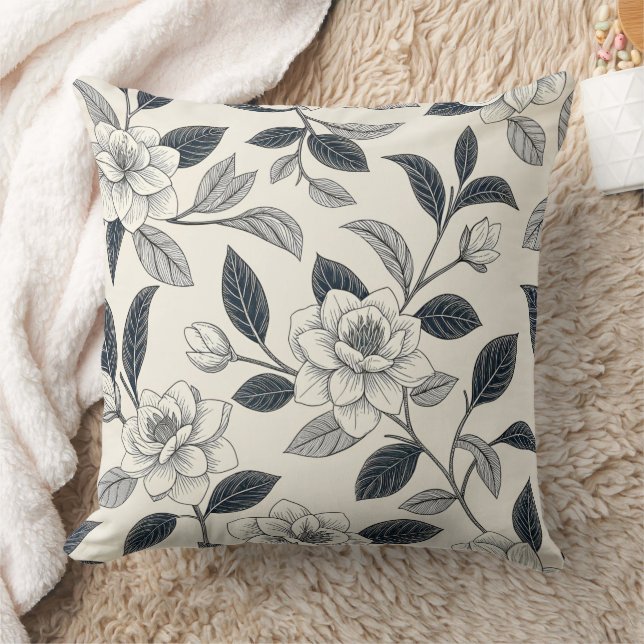 Coussin Rose d'ivoire Botanique en marbre de Navy de minui (Couverture)