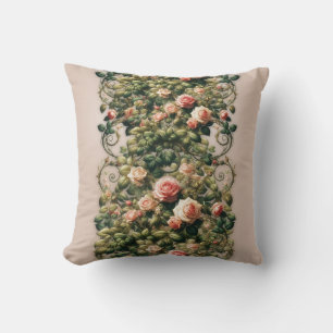 Coussin Rose élégante aux vignes roses shabby chic floral