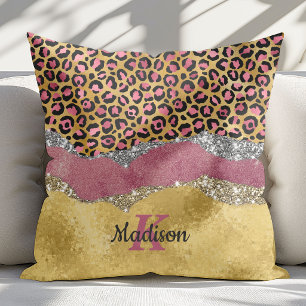 Coussin Rose élégante blush imprimée d'animaux pailletée m