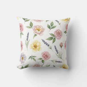 Coussin Rose Élégante et Lavande Botanique Sans Couture