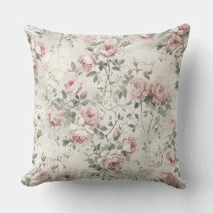 Coussin Rose Élégante Rose Pâle Floral Cottagecore Vintage
