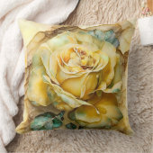 Coussin Rose en aquarelle jaune et verte agrandie (Couverture)