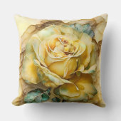 Coussin Rose en aquarelle jaune et verte agrandie (Recto)