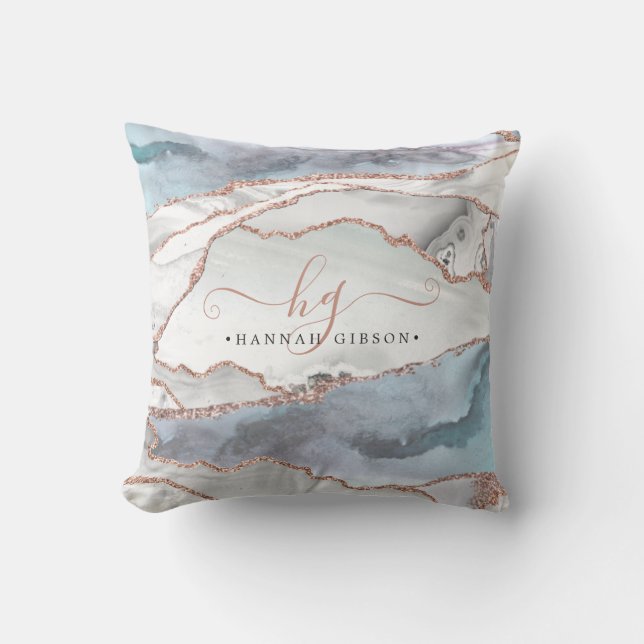 Coussin Rose en marbre Parties scintillant or Turquoise Sc (Recto)
