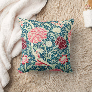 Coussin Rose en or rose William Morris vert bleu motif flo