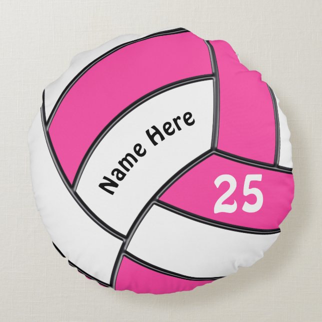 Coussin rose et blanc de volleyball avec le nom, (Dos)