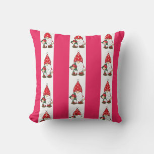 Coussin Rose et blanc Noël mignon gnome motif