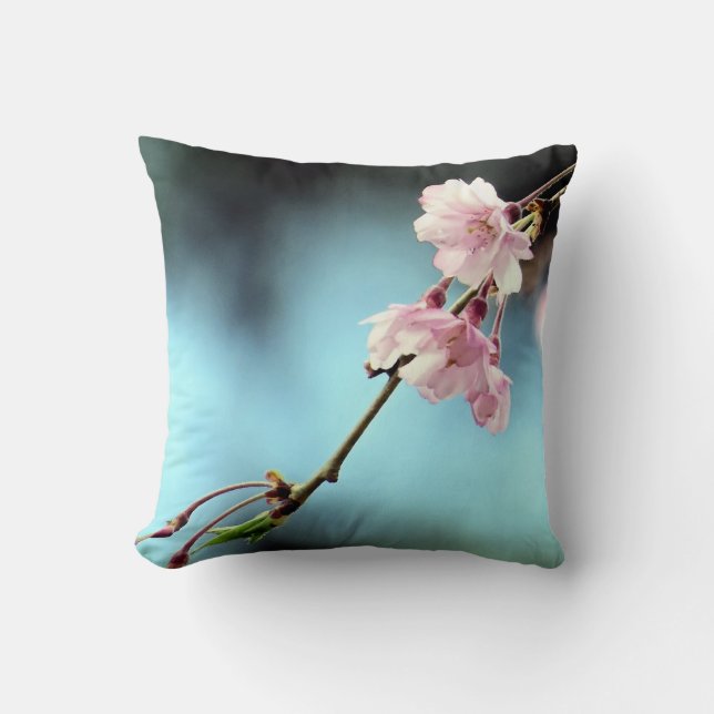 Coussin Rose et bleu floral délicat (Recto)
