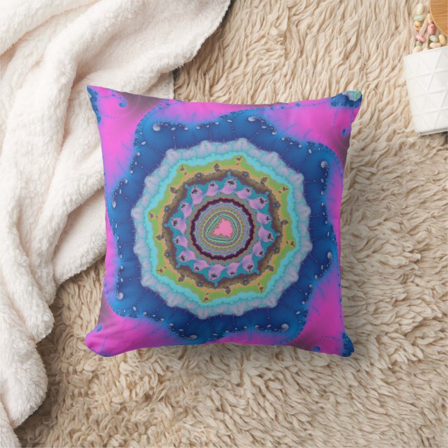 Coussin Rose et bleu fractals tendance (Couverture)