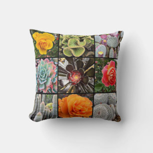 Coussin Rose et cactus photo collage coloré moderne audaci