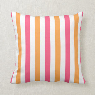 Coussin Rose et carreau rayé orange et blanc