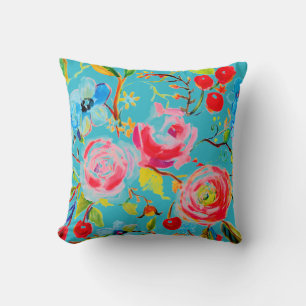 Coussin Rose et cerise Turquoise personnalisable