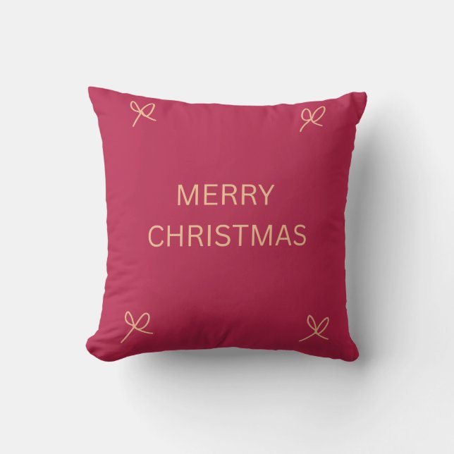 Coussin Rose et crème illustré ruban Joyeux Noël (Recto)