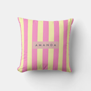 Coussin Rose et Jaune Pastel Douce Personnalisée à Rayures
