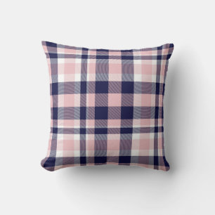 Coussin Rose et marine Plaid, à damiers, tartan sans soudu
