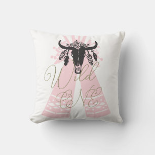 Coussin Rose et Noir Flèches Tipi Bohème Sauvage UNE