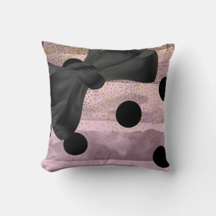 Coussin Rose et Or Noir pois Chic Nœud Papillon Tendance G
