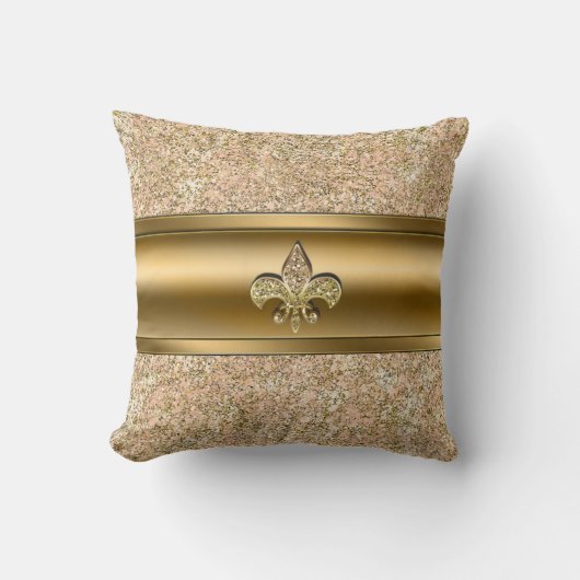 Coussin Rose et or paillettes scintillantes Fleur de lis É (Recto)