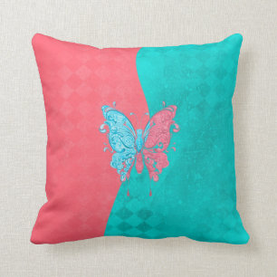 Coussin Rose et Teal de papillon de deux tons