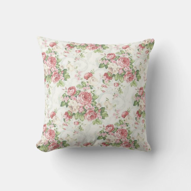 Coussin Rose et vert floraux (Recto)