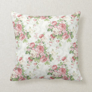 Coussin Rose et vert floraux