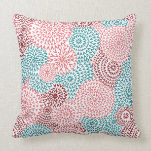Coussin Rose et zigzag turquoise de griffonnage lunatiques