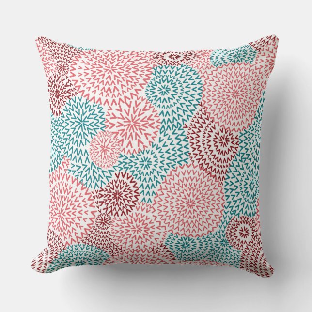 Coussin Rose et zigzag turquoise de griffonnage lunatiques (Recto)