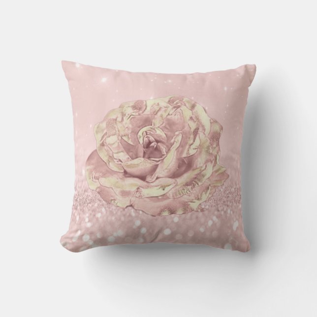 Coussin Rose Fleur Blush Parties scintillant maigre Étince (Recto)