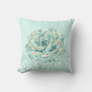 Coussin Rose Fleur Tiffany Mint Aqua Parties scintillant C