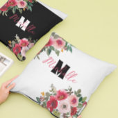 Coussin Rose Fleurale Monogramme Nom Personnalisé