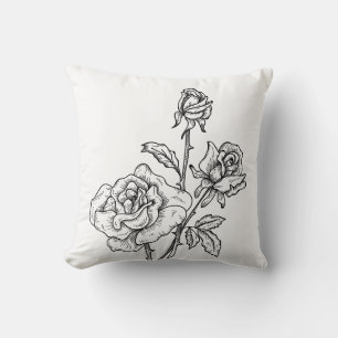Coussin Rose Fleurale Noire Blanche Roses Fleurs Vintage