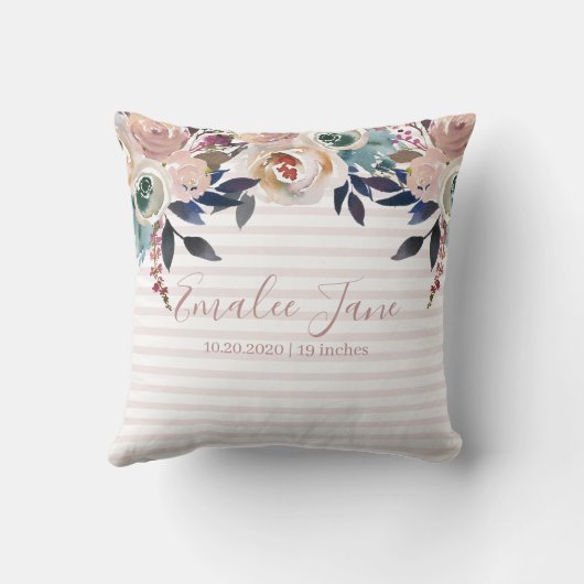 Coussin Rose Fleurie pour Nouveau-Né Personnalisé (Verso)