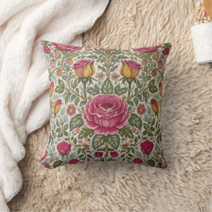 Coussin Rose Floral Art Nouveau Vintage William Morris